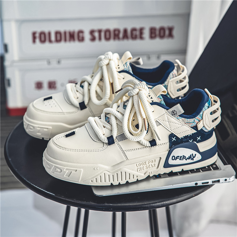 Men's Versatile Trendy Hong Kong Style Leather Surface Soft Soled Sports Leisure Shoes.