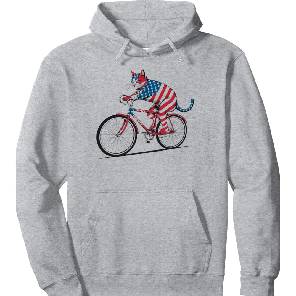 Hoodie for Mens Womens Cycling American Flag Cat Bicycle USA Patriotic Cyclist Pullover Hoodie Graphic Hoodies sweatshirt cool