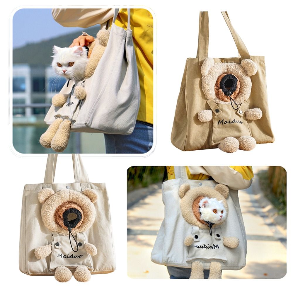 Portable Canvas Handbag Puppy Messenger Bag Pet Knapsack Tote Cat Shoulder Bag Grinding Paws Toys Cat Scratcher Tree Wooden Pet