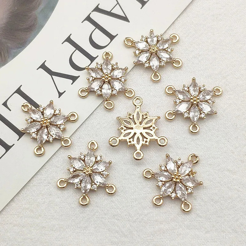 incoming 19x21mm 50 piece cubic zirconia charm flower connector used for necklaces earrings DIY parts jewelry discovery and components 241108