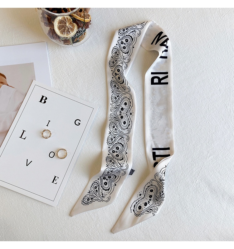 Scarves Black And White Scarf Love Cashew Nut Silk Headband Tie Bag Multi-functional Rectangular Ribbon For Men Women