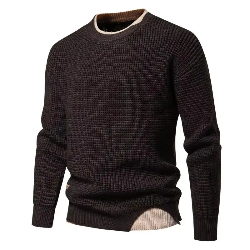 Winter Knitted Sweater Mens Round Neck Solid Color Fashionable Sweaters Thick Style Clothes 241111