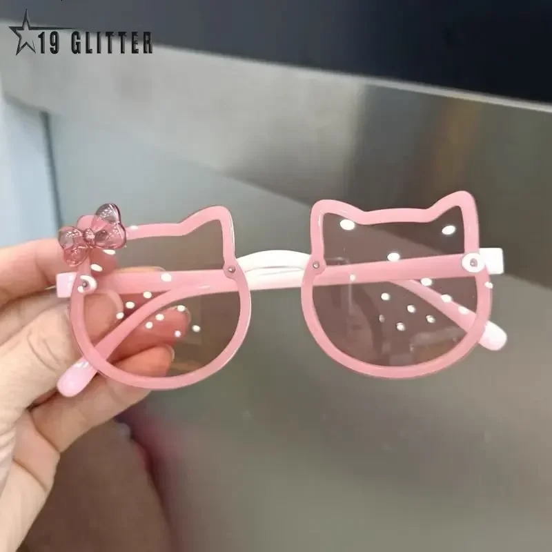 Summer Children Cute Kitty Sunglasses Acrylic Bow Outdoor UV Protection Sun Glasses Baby Girls Classic Kids Boy UV400 Eyewear 240326 Z260305