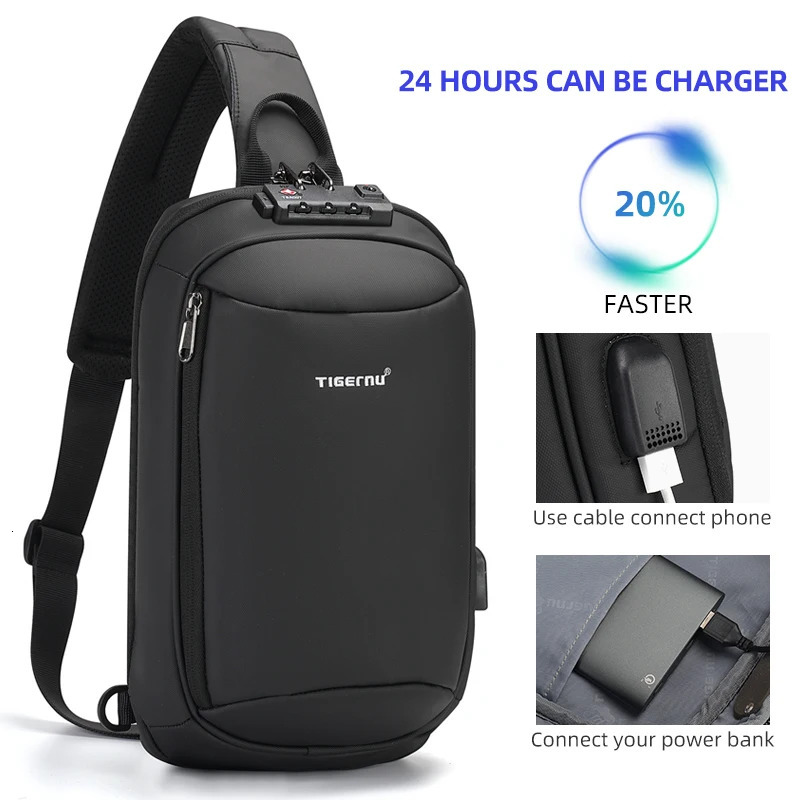 Warranty Fashion Men High Quality Crossbody Bag Splashproof Chest Antitheft USB Charging Casual Male 241029