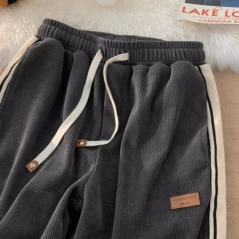 2024 Striped Corduroy Sweatpant Streetwear Drawstring Wide Leg Pants Woman Y2K Harajuku High Waist Baggy Trousers Female 241108