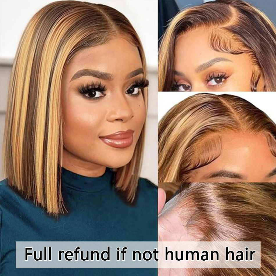 Short Straight Front Hd Transparent Human Hair Wigs Glueless For Black Women Pre Plucked Brazilian 8/10/12/14 Inch 13x4 Lace Frontal Wig