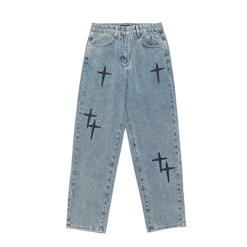 Prints Jeans Men Streetwear Baggy Wide Pants Korean Fashion Drapes Straight Casual Loose Denim Trousers 241111