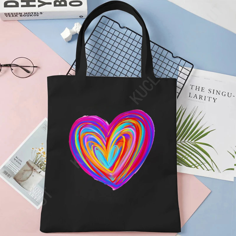 Leopard Heartbeat Graphic Canvas Tote Bag Women Reusable Shopper Vintage Love Fashion Shoulder Beach Handbags 241029