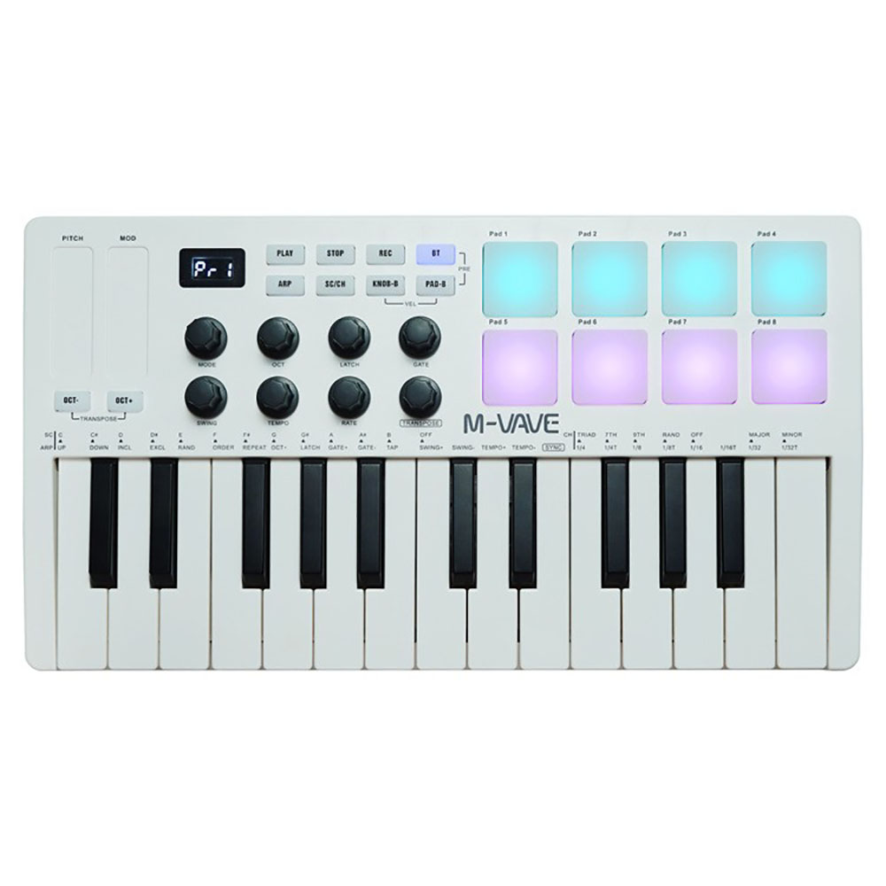 M-VAVE 25-Key USB MIDI Controller 8 RGB Drum Pads Bluetooth Backlit Trigger Pads SMK25 Midi Keyboard Controller 6.35mm Pedal