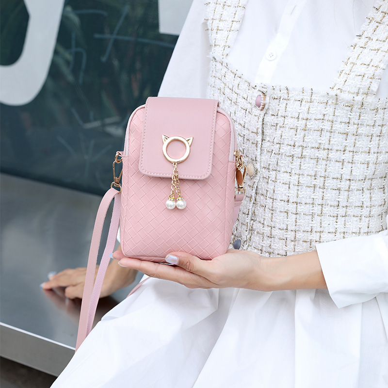 2023 Spring Summer Mini Cross-body Mobile Phone Shoulder Bag Woven Pearl Tassel Cover-style Female Bag Shoulder Diagonal Bag