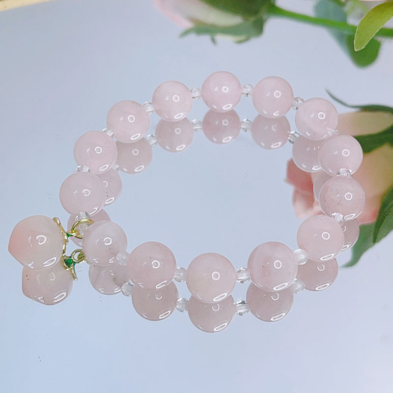Ruifan Natural Agate Peach Pink Crystal Quartz Beaded Strand Women's Bracelets Party Fine Jewelry Gifts for Best Friend YBR872