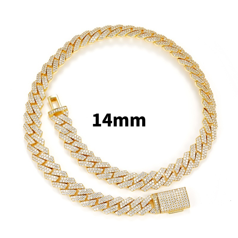 8mm 10mm 14mm 2 row k S 14k rhodium rose gold color vvs moissanite cuban chain passed dia tester