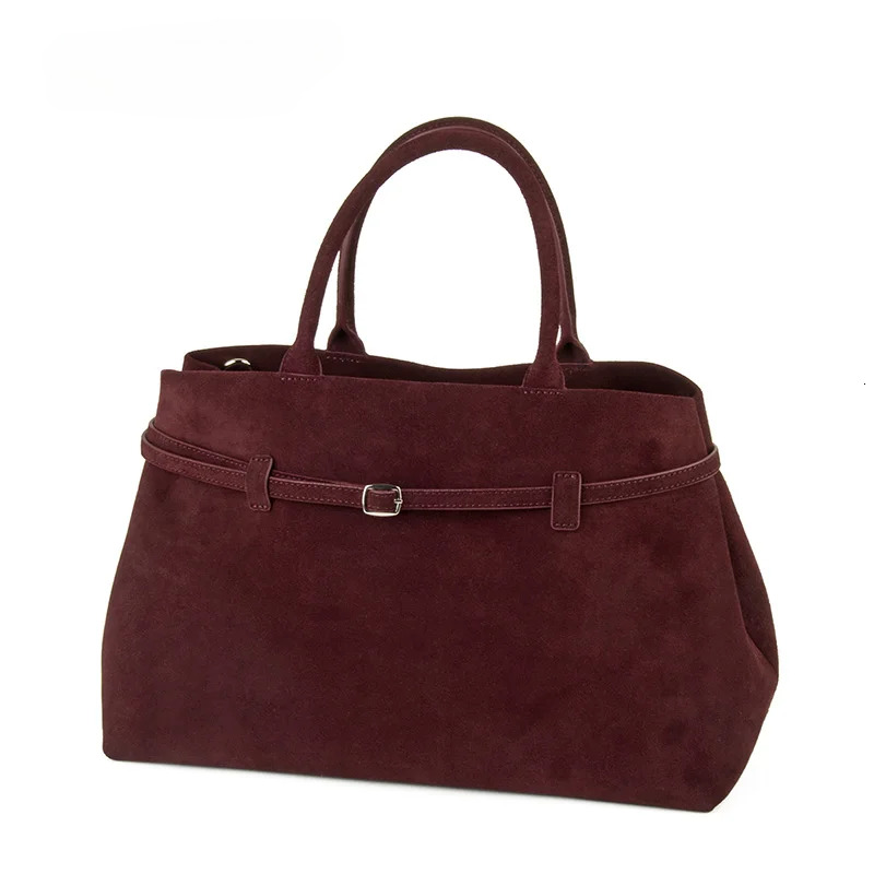 Natural Suede Bury Handbag Large Capacity Chamois Top Handle Bag For Women With Removable Shoulder Strap Cartoon Hasp Style BagVoyage