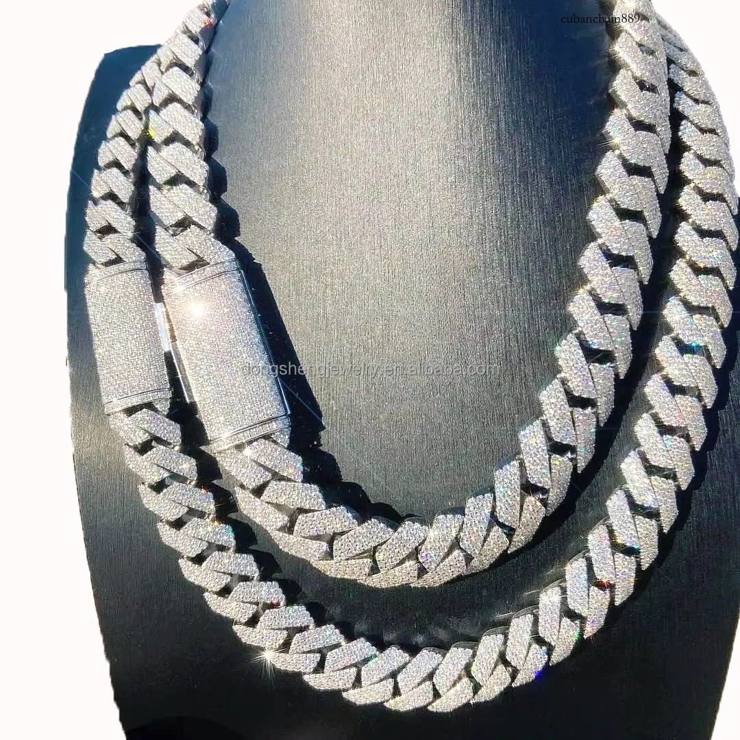 Dongsheng Jewelry Iced Out VVS Moissanite Dia Cuban k Chain Fashion for Men Sier Necklaces14mm 15mm 16mm Necklace