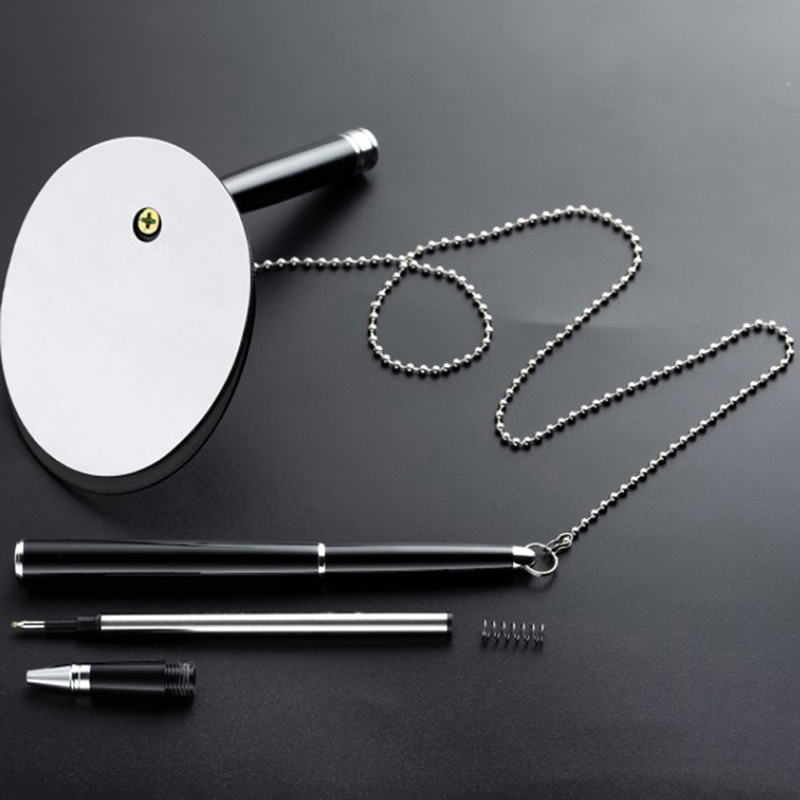 Sticky Desk Pens with Chain Fixed Bank Counter Pen Metal Signature Pen for Office Hotel Bank Office