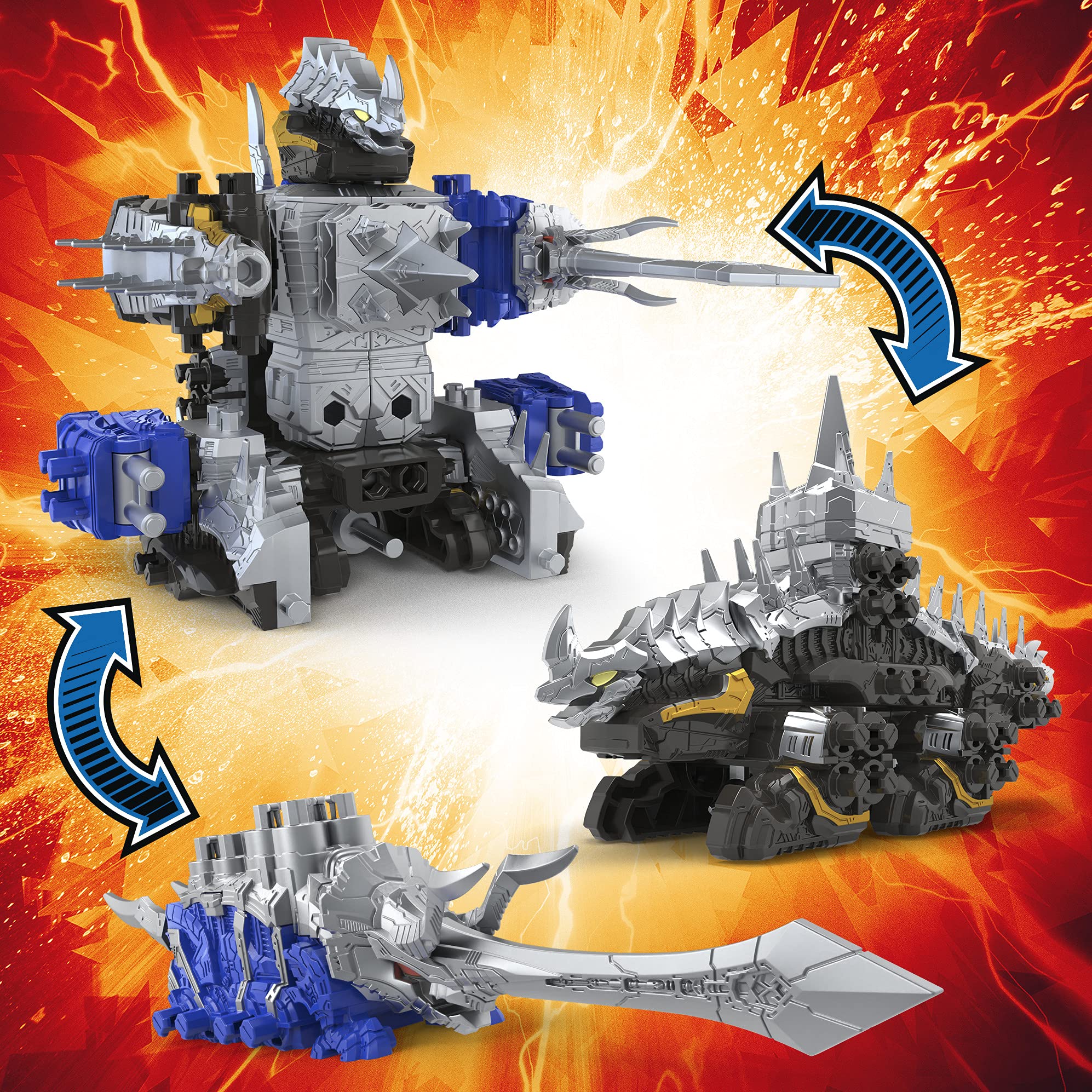 Hasbro Power Rangers Dino Fury Blue Tricera Blade and Black Stego Spike Zord Link Mix-and-Match Custom Build System Toys F1400