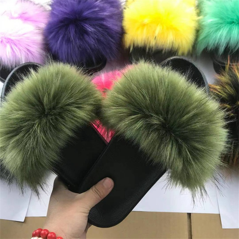 Faux Fur Slippers Women Home Fluffy Flat Slides Comfort Furry House Shoes Winter Sweet Shoes Female Slipper Indoor Flip Flops