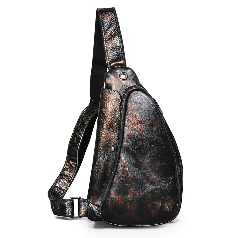 Hot Sale Men Genuine Bull Leather Waist Pack Triangle Chest Bag Sling Bag Design One Shoulder Bag Crossbody Bag For Male 9976