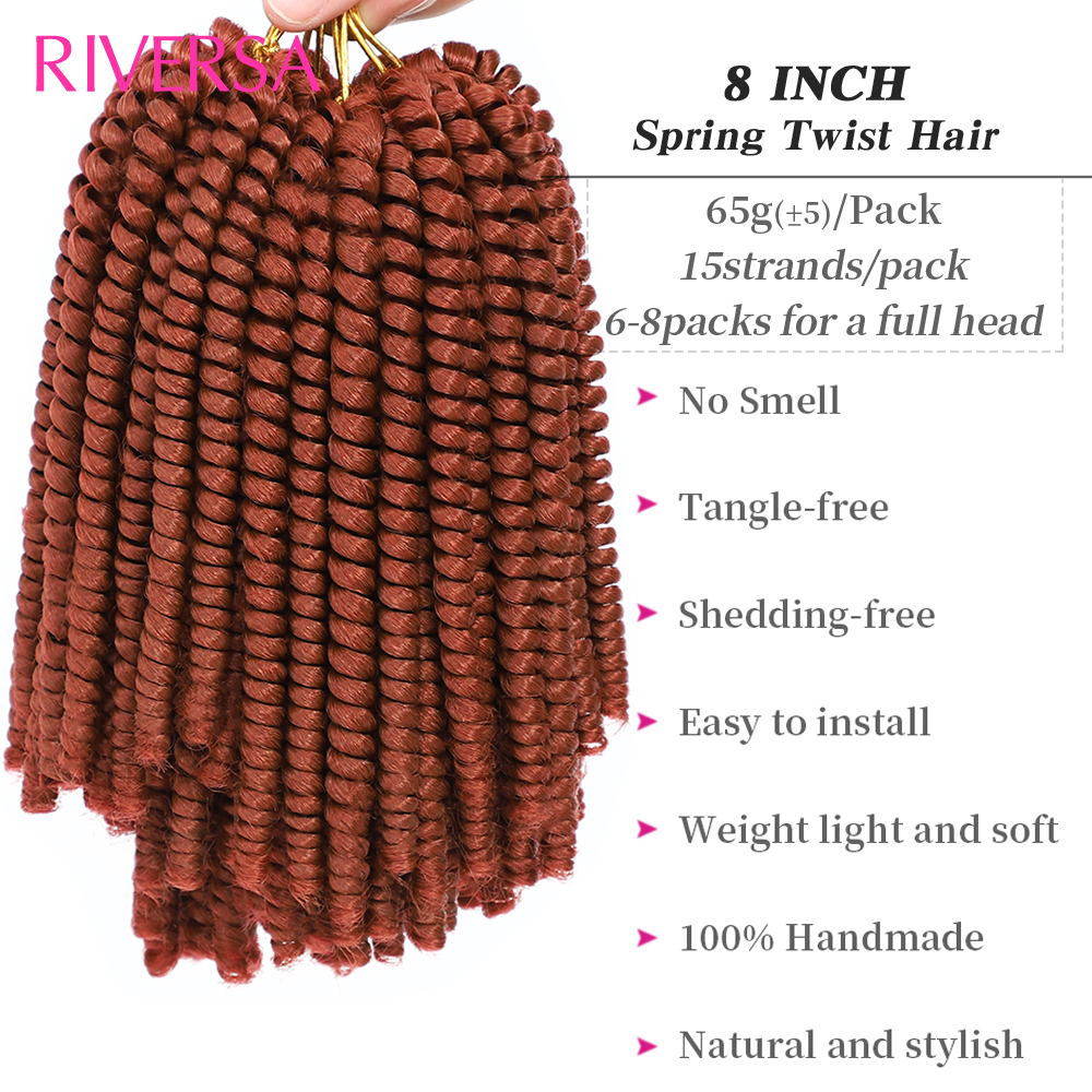 8 Inches Spring Twist Hair Crochet Braids 350# Copper Red Spring Twist Crochet Hair to Braids Synthetic Braiding Hair For Women