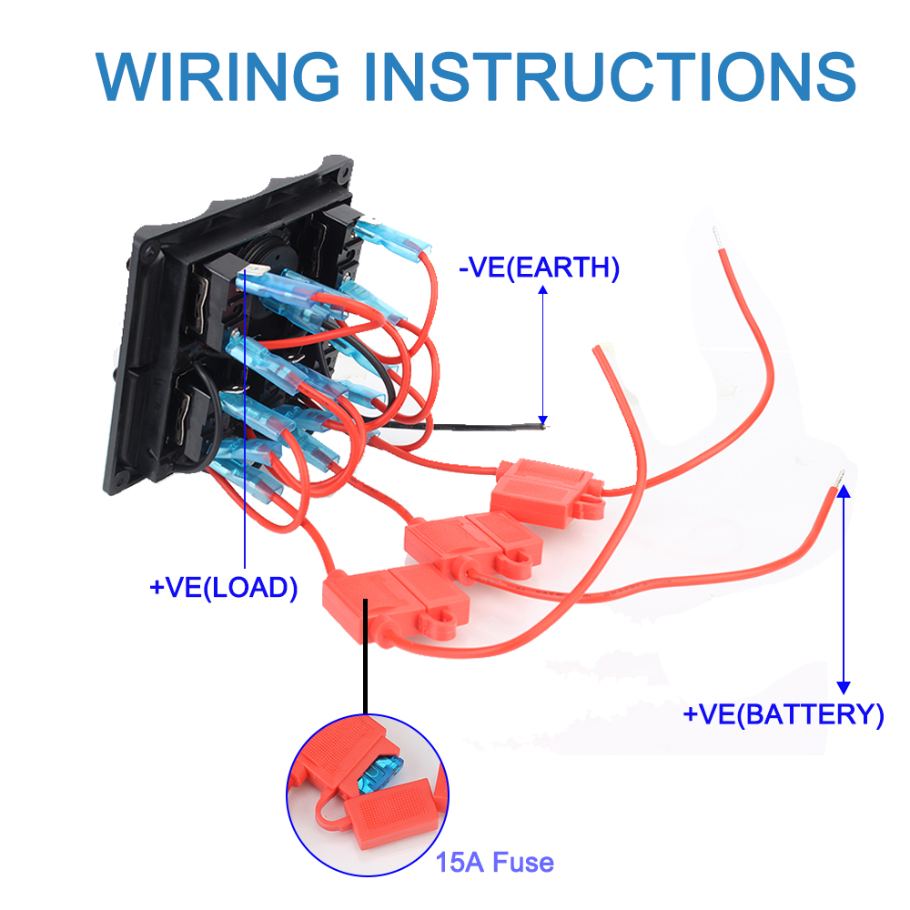 Car Marine LED Rocker Switch Panel Voltmeter/Cigarette Lighter Plug Waterproof 5 Gang DC 12v Circuit Breaker