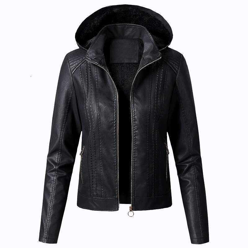 shanshi leather jacket women Fashion Collar Solid Color Zipper Leather Large Short Jacket for Women