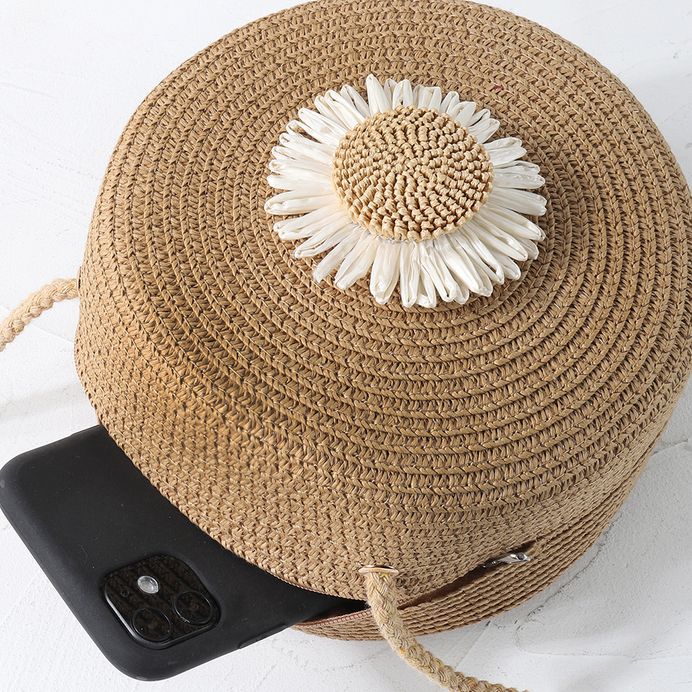 Circle Straw Woven Messenger Bag Women Summer Beach Round Rattan Crossbody Bags