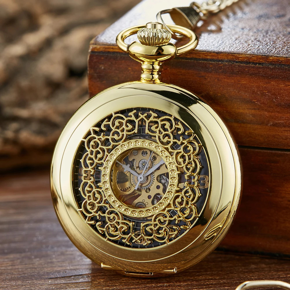 Luminous Hand Winding Mechanical Pocket Watch Pendant Bronze Classical Vintage Hollow Cover Analog for Men Watches Clock Gift 240327