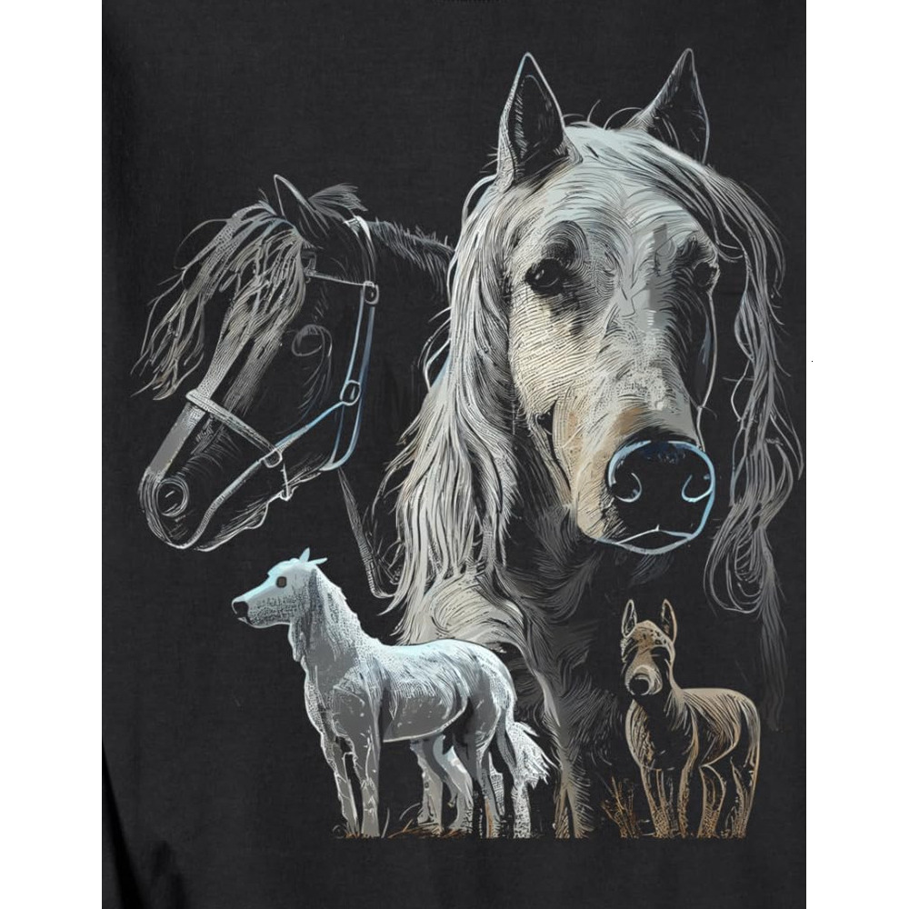 Long Sleeve Shirts for Men sweatshirt Easily Distracted By Horses And Dogs Graphic for Boys Girls Sweatshirt T shirt Tee Streetwear Casual tops clothe