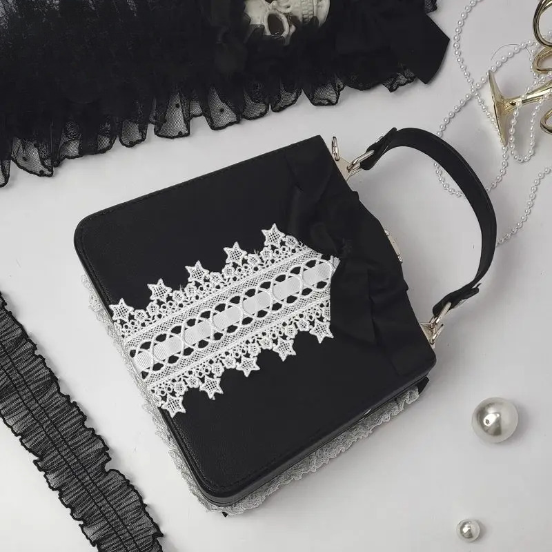 Y2k Girls Haruku Women Gothic Steam Punk One Shoulder Black White Newspaper Antiques Underarm Chain Design Crossbody Bags Tote BagVoyage