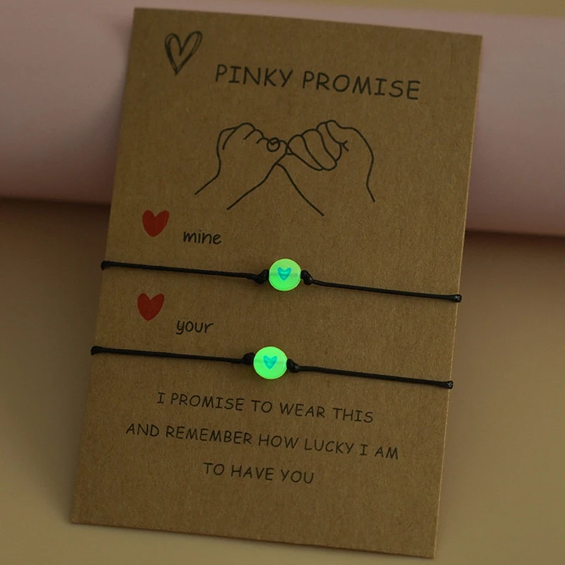 2PCS Love 2025 Lucky Bead Bracelets Friendship Couple Matching Bracelet Luminous new Heart Elastic Rope Valentine's Day Gift