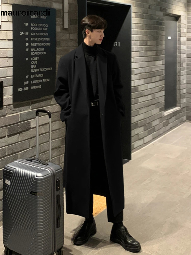 Mauroicardi Autumn Winter Long Casual Brown Black Soft Thick Warm Woolen Coat Men Sashes er Plus Size Overcoat 5XL 241111