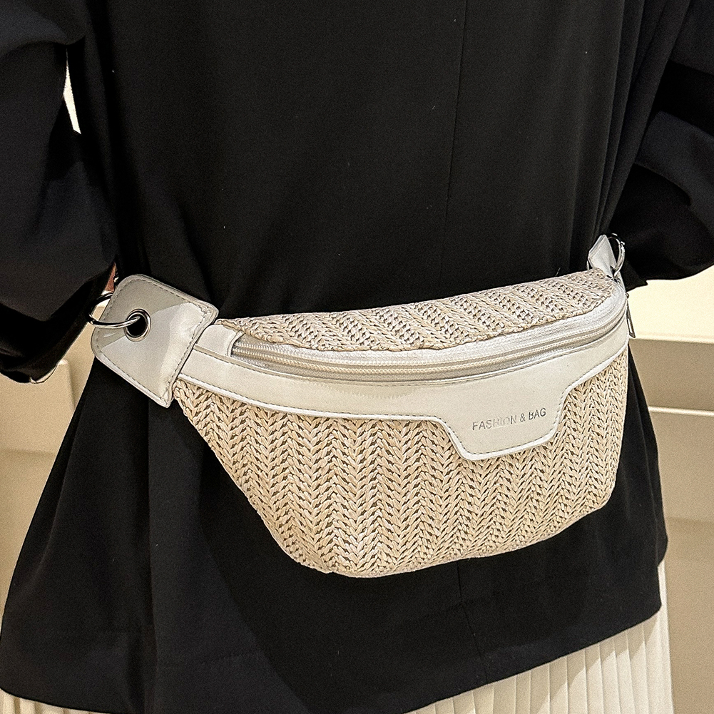Women's Waist Pack Straw Woven Ladies Shoulder Sling Crossbody Bags for Women 2023 Summer Fanny Pack Purse Female Belt Chest Bag