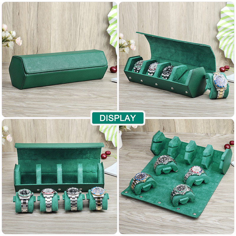 TOP 2/3/4Slots Watch Roll Box Saffiano Genuine Leather Watch Travel Roll Box Jewelry Storage Organizer Green Portable Watch Case