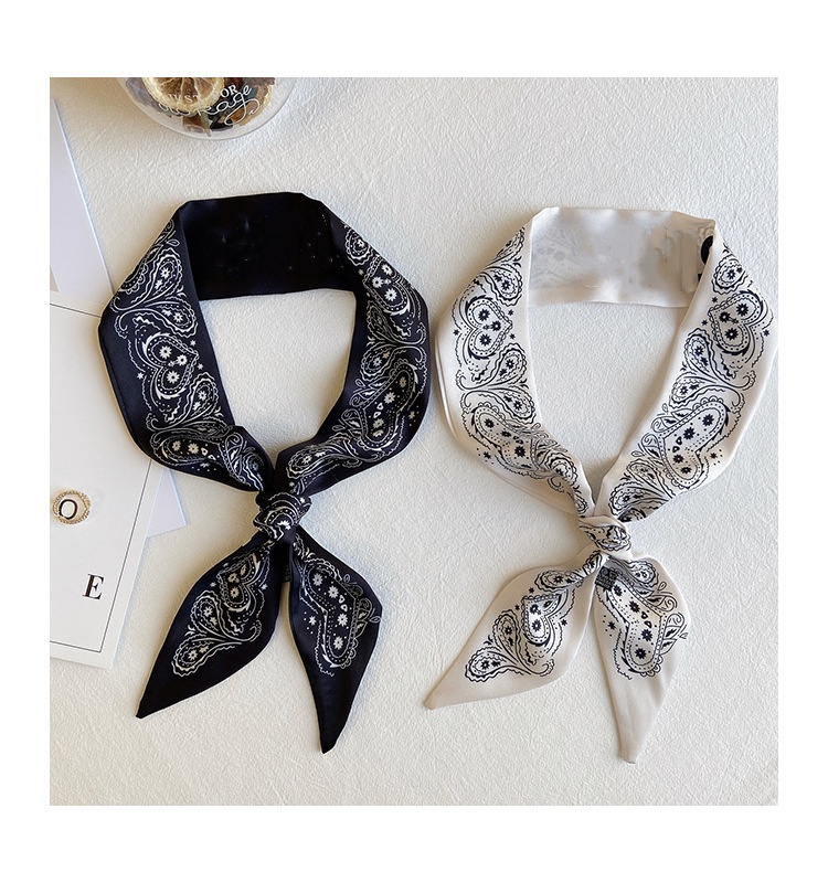 Scarves Black And White Scarf Love Cashew Nut Silk Headband Tie Bag Multi-functional Rectangular Ribbon For Men Women