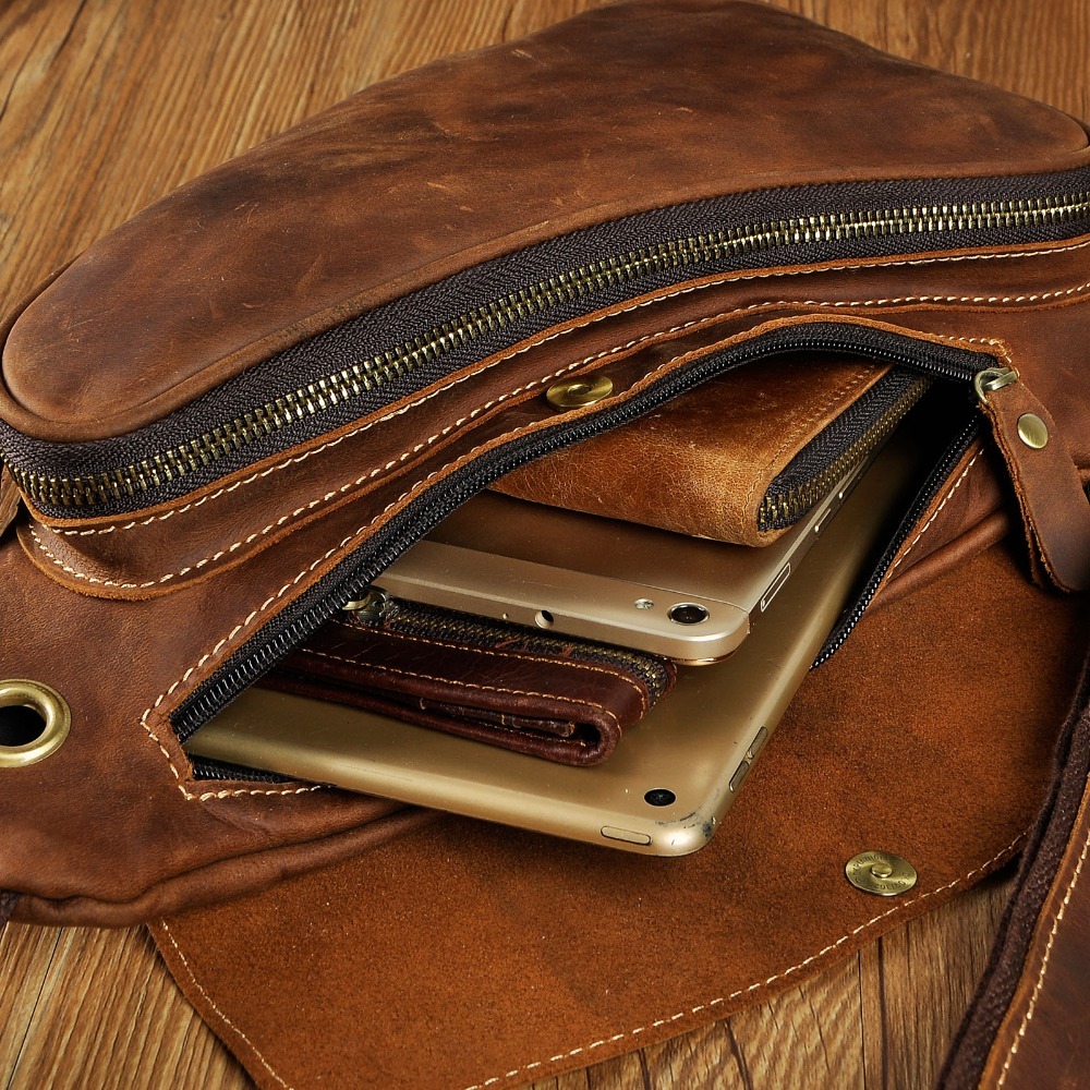Hot Sale Men Genuine Bull Leather Waist Pack Triangle Chest Bag Sling Bag Design One Shoulder Bag Crossbody Bag For Male 9976