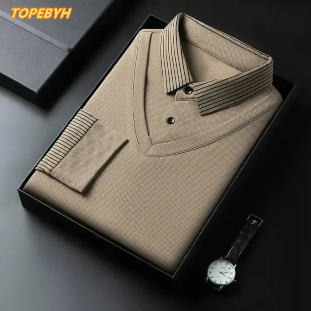 2025 Two Collar Mens Daily Casual Tee Long Sleeve Sweatershirt Pullover Tops Lapel Polo 241111