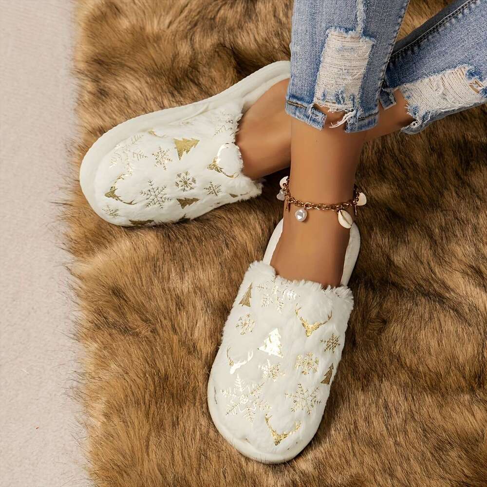 Christmas Couples' Cozy Tree Unisex Winter Indoor with Christmas Pattern - Soft, Warm, Comfortable Cotton Slippers for Men and Women