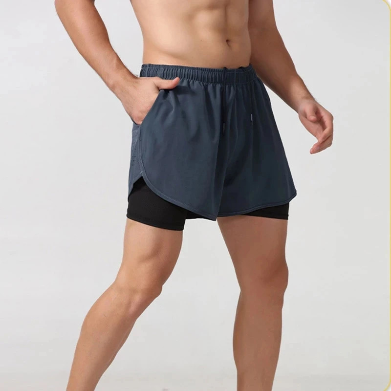 Gym Shorts Men Double-deck Workout Shorts Quick Dry Training Short Pants Fitness Sport Jogging Pants Bottoms Running Shorts Men 240327