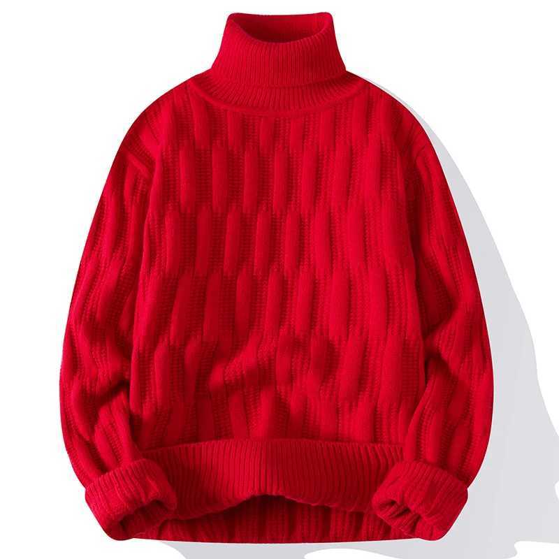 High Quality Autumn and Winter Mens Turtle Neck Sweater Fashion Jacquard Knitted Fabric Mens Casual Knitted Solid Color Turtle Neck Sweater T241111