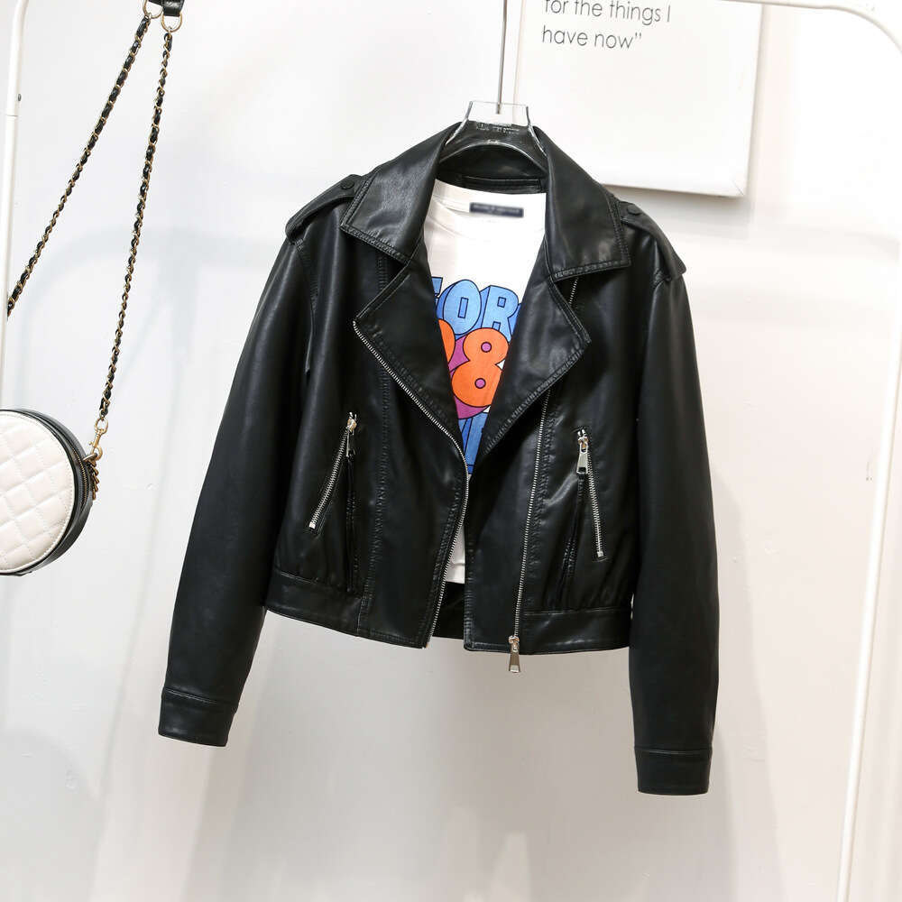 shanshi leather jacket women European style flip collar PU versatile for women's autumn motorcycle short leather jacket fashion
