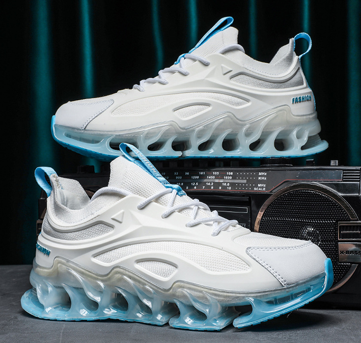 Men's Sports Shoes:Fashion Blade Shoes Running Shoes Breathable Thick Sole Anti-slip Athleisure Style Sneakers,Black/White/Blue,Free shipping