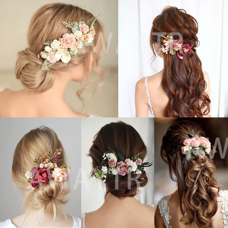 Bride Flower Hair Combs Wedding new Headwear Romantic Rattan Floral Hairpin Hair Comb Clip Back of Head 2025 Women Hair Accessories