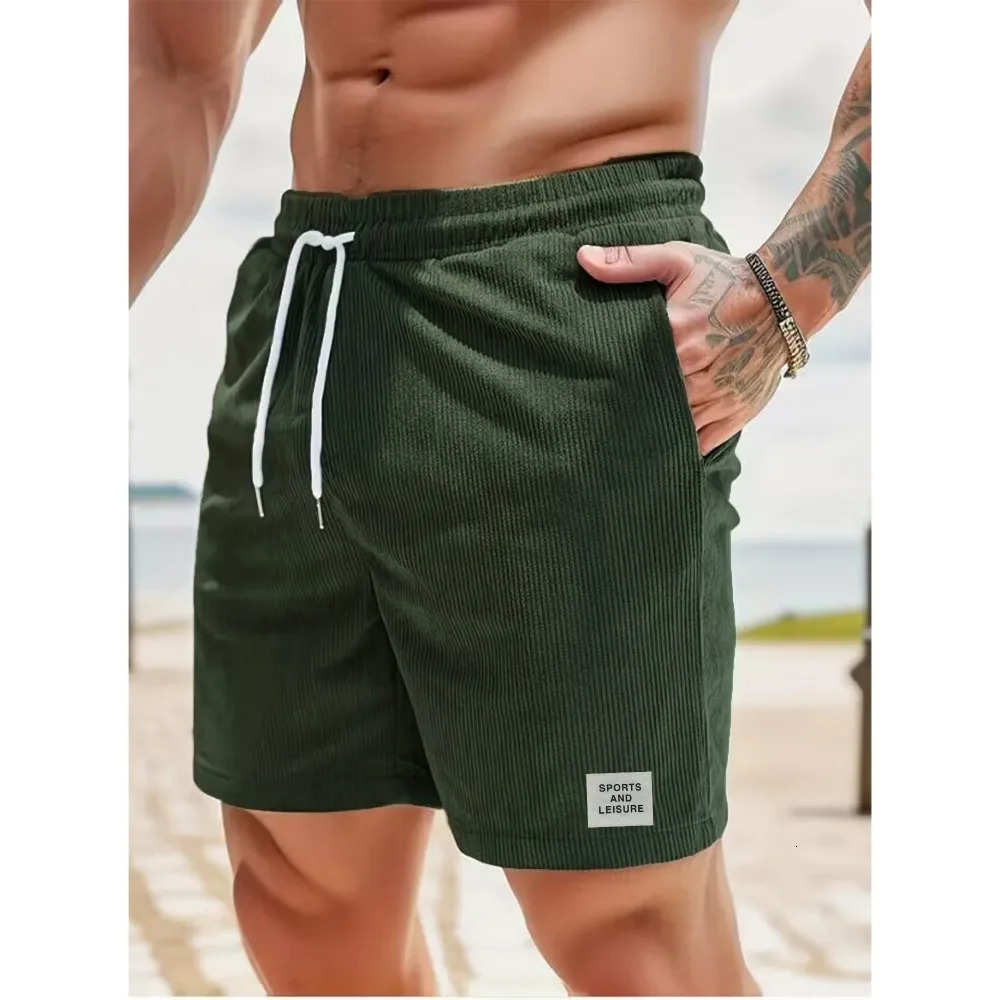 Summer Solid Color Men Corduroy Sweatpants Casual Shorts Mens Beach Basketball Short Trousers Clothing 240411