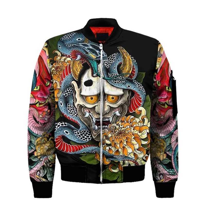 Spring and Autumn Mens Bomber Jacket Warrior Oni Mask Tattoo 3D Full Print Zipper Track Set Street Casual Zipper Jacket Clothing W241111
