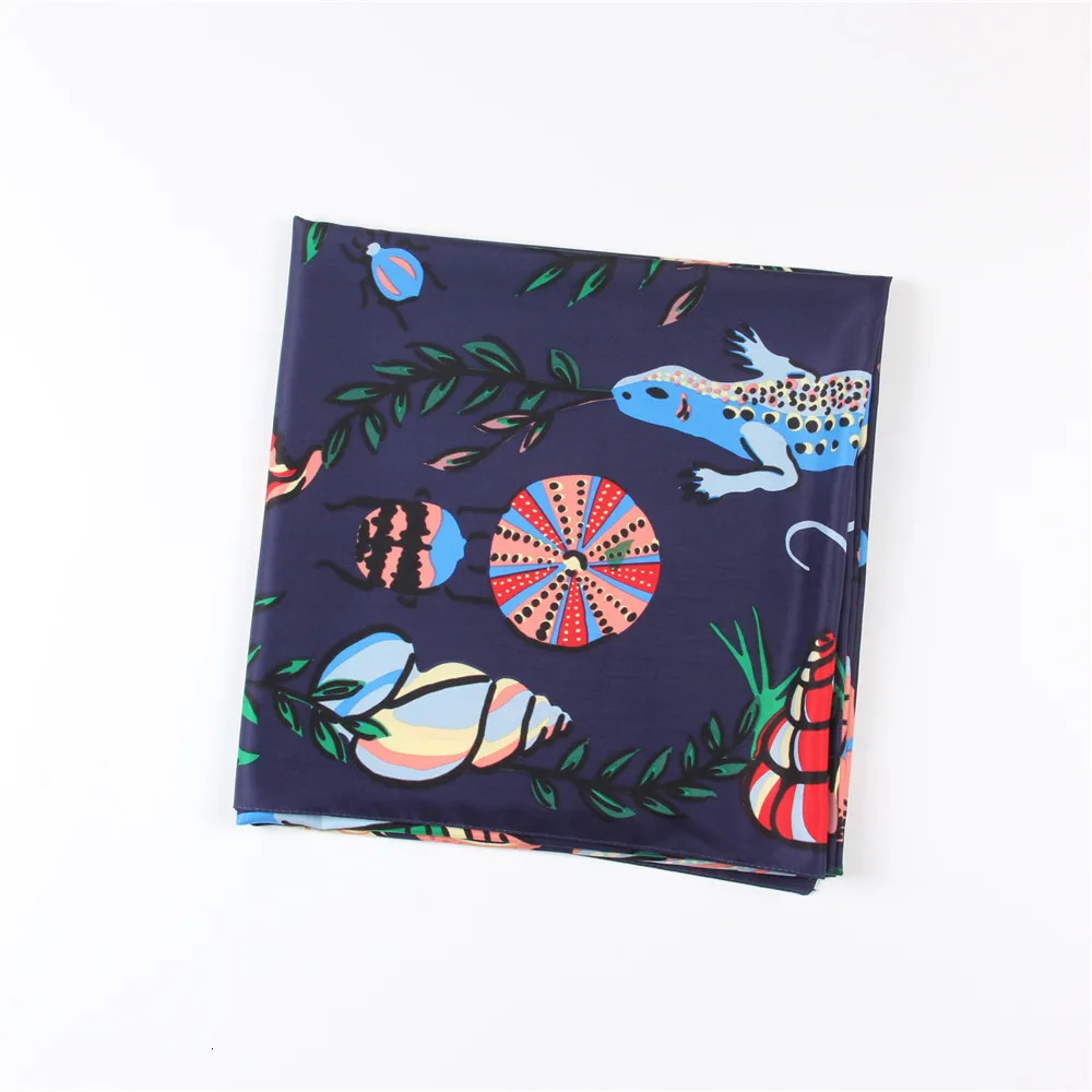 POBING Silk Scarf Women Stoles Square Scarves Wraps Large Bandana Kerchief Hijabs Female Silk Foulards 130CM 240321