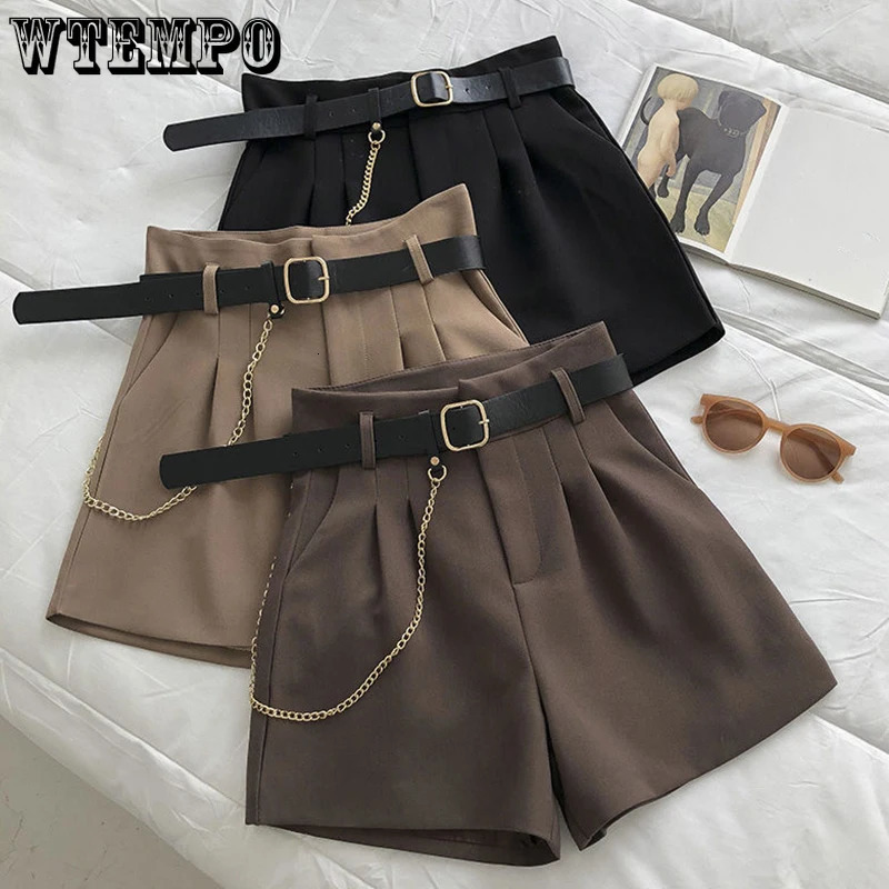 WTEMPO Spring Fall Versatile Casual Solid Tailored Shorts Women Fashion Korean Style High Waist Aline Wide Leg Short Pants 240411