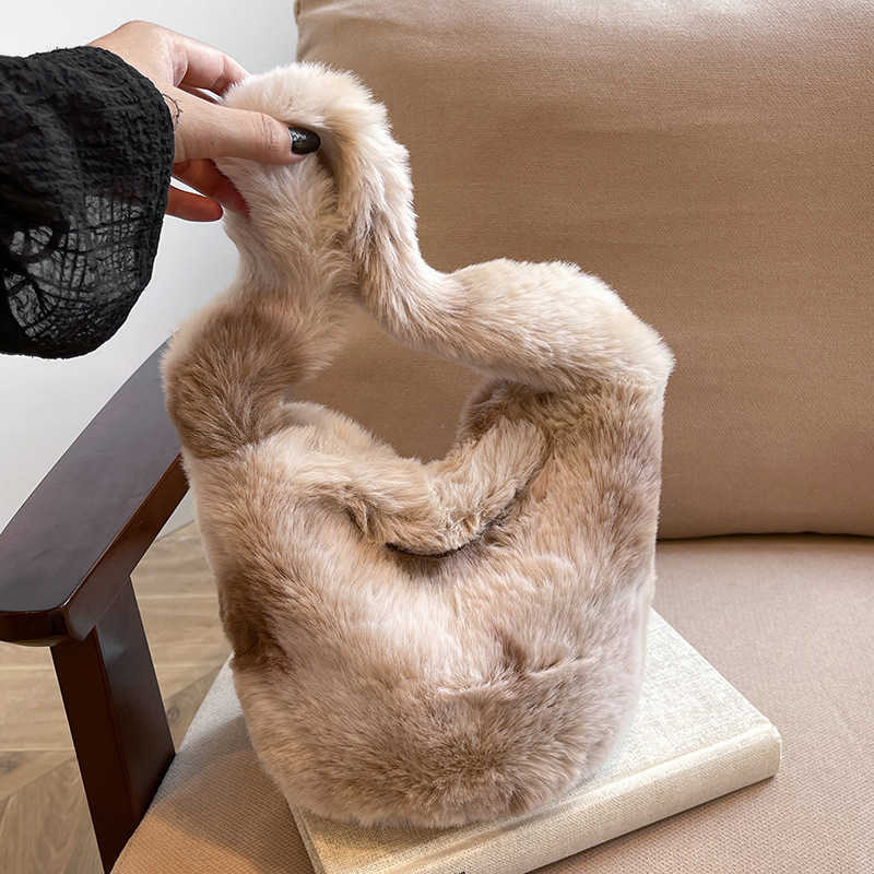 Plush Bags for Women Handbag Versatile Autumn and Winter Bucket Bag Contrasting Color Hand Bags Shopping Totes Wallet 241111