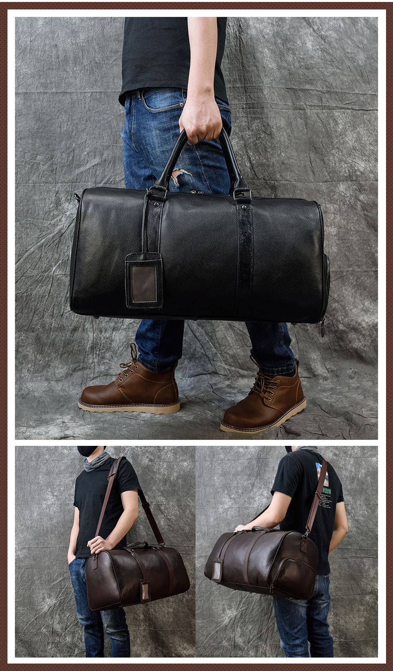 Big capacity genuine leather travel Carry On bags men women soft cowhide leather casual travel duffel high quality shoulder bag