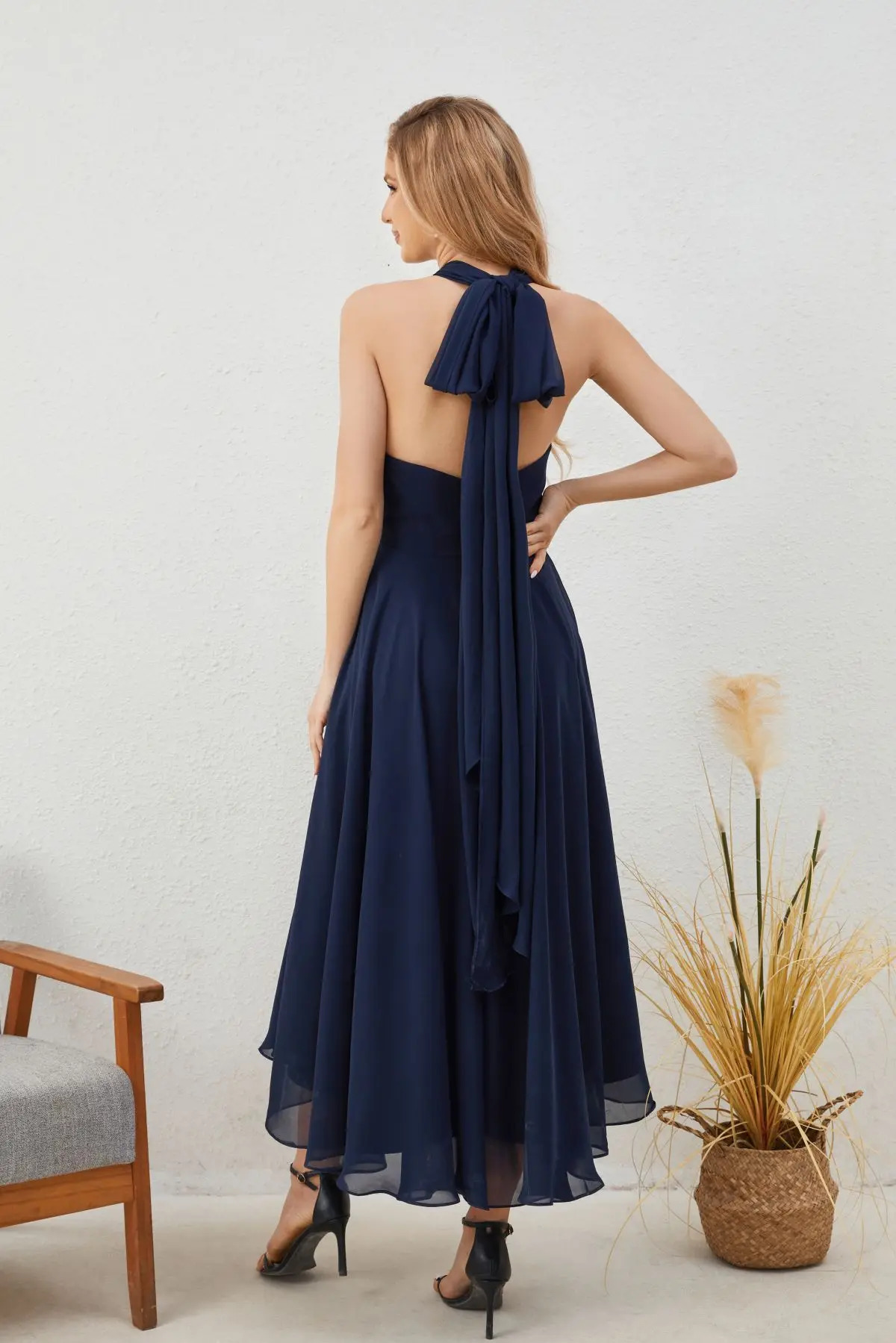 ALine Blue Wedding Guest Dresses Convertible Infinity Mother Dress Formal Tea Length One Shoulder Chiffon Multiway Maxi 240401