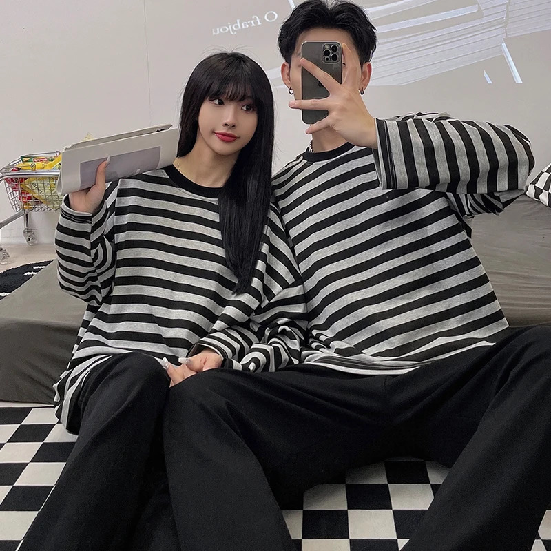 Cotton Men Pajamas Plus Size Autumn and Winter Striped LongSleeved Trousers 2 Piece Set Sleepwear Casual Breathable Home Wear 241111